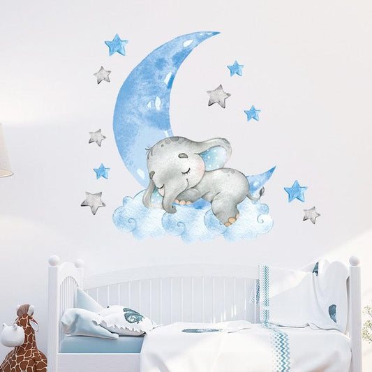 BabyElephant™ autocollaDnts muraux en forme d'éléphant et de lune pour chambre de bébé | bébé - Touche D'amour