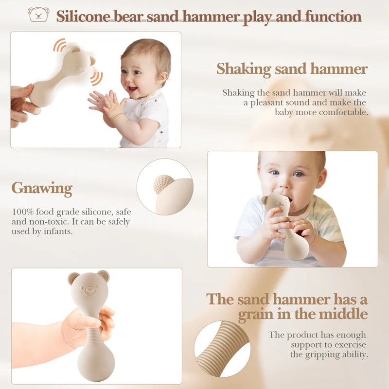 Maracas Silicone pour Bébé | Hochet Musical Ourson 0-12 mois