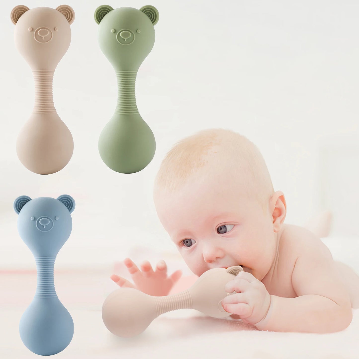 Maracas Silicone pour Bébé | Hochet Musical Ourson 0-12 mois